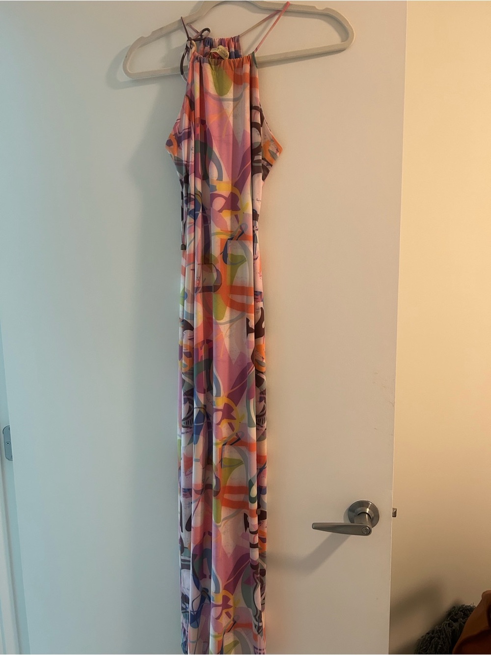Women's Multicolor Abstract Halter Maxi Dress